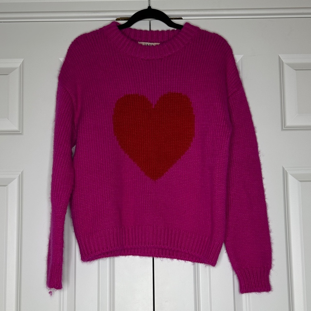 YAPA Baby Alpaca Heart Sweater Like New SzSmall Hot Pink Red